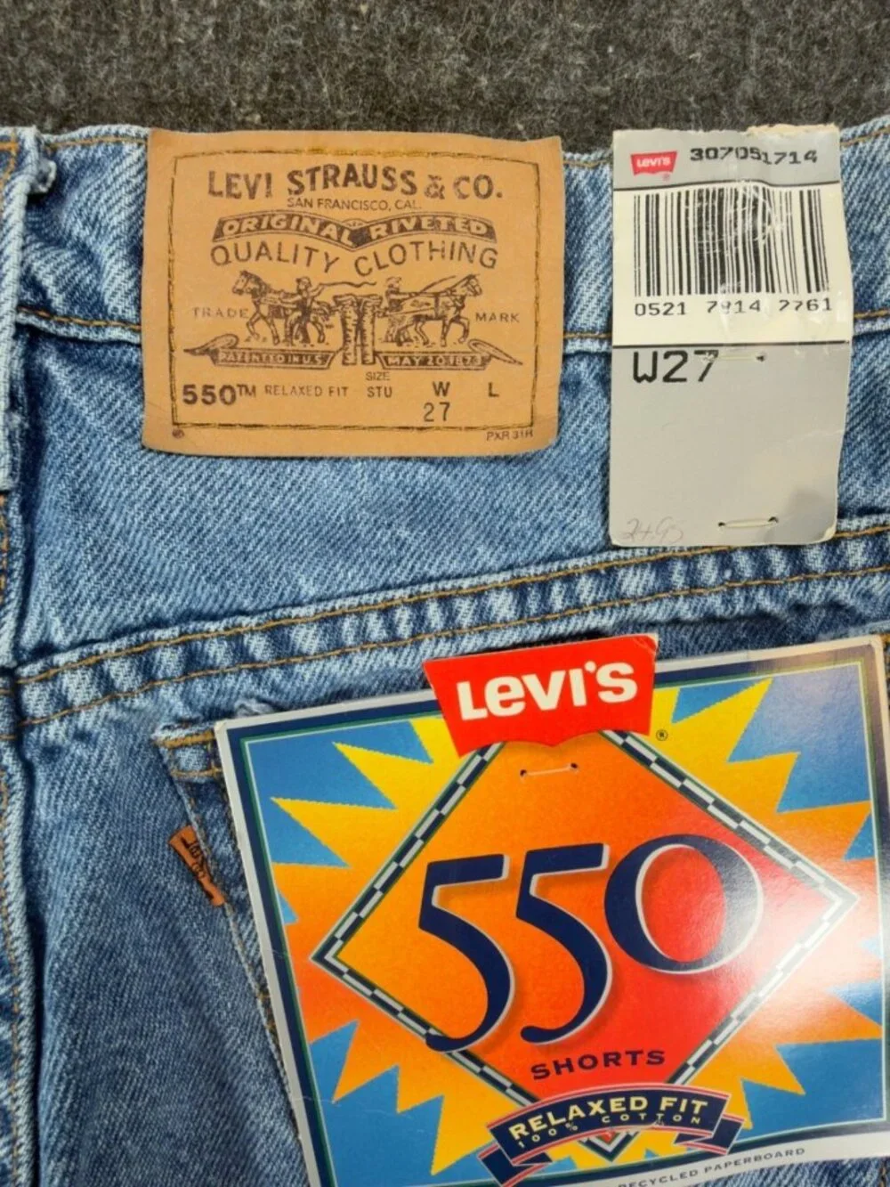Levi's 550 Vintage 90s Blue Cotton Shorts W27 Relaxed Orange Tab NOS